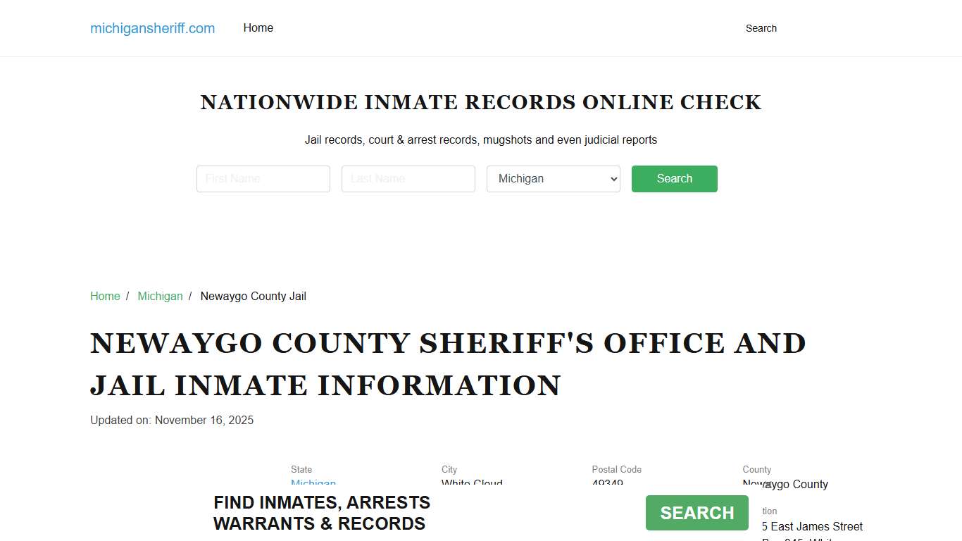 Newaygo County Sheriff, Michigan, Jail Inmate Search